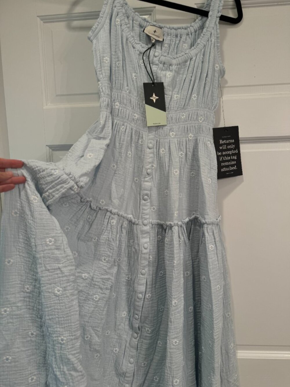 *NWT* Blue Gauze Daisy Embroidered Landis Midi Dress S - Picture 4 of 6